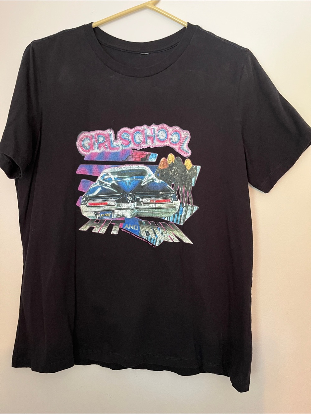 Girl School Short Sleeve T-Shirt Muscle Car 80's British Heavy Metal Music Black